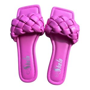 Shein Pink Braided Flat Sandals - Size 7